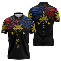 Philippines Heritage Personalized Zipper Polo Shirt Baybayin Philipinas Sun LT7 - Polynesian Pride
