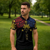 Philippines Heritage Personalized Zipper Polo Shirt Baybayin Philipinas Sun LT7 - Polynesian Pride