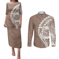 Polynesian Pride Couples Matching Puletasi Dress and Long Sleeve Button Shirts Polynesia Tribal - Tropical Brown LT7 Brown - Polynesian Pride
