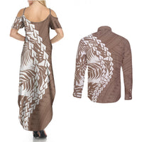 Polynesian Pride Couples Matching Summer Maxi Dress and Long Sleeve Button Shirts Polynesia Tribal - Tropical Brown LT7 - Polynesian Pride