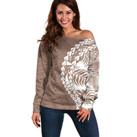 Polynesian Pride Off Shoulder Sweater Polynesia Tribal - Tropical Brown LT7 Women Brown - Polynesian Pride