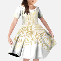 Samoa Lotu Tamaiti Mamanu Siapo Family Matching Off The Shoulder Long Sleeve Dress and Hawaiian Shirt Golden Plumeria - Polynesian Pride