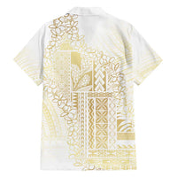 Samoa Lotu Tamaiti Mamanu Siapo Family Matching Off Shoulder Maxi Dress and Hawaiian Shirt Golden Plumeria - Polynesian Pride