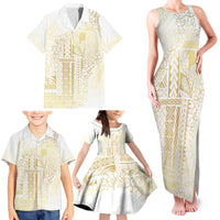 Samoa Lotu Tamaiti Mamanu Siapo Family Matching Tank Maxi Dress and Hawaiian Shirt Golden Plumeria - Polynesian Pride