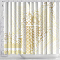 Samoa Lotu Tamaiti Mamanu Siapo Shower Curtain Golden Plumeria - Polynesian Pride