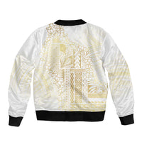Samoa Lotu Tamaiti Mamanu Siapo Sleeve Zip Bomber Jacket Golden Plumeria - Polynesian Pride