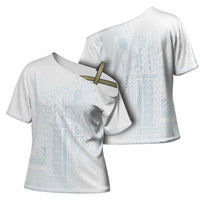 Samoa Lotu Tamaiti Mamanu Siapo Cross Shoulder Shirt Off White Plumeria LT7 - Polynesian Pride