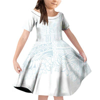 Samoa Lotu Tamaiti Mamanu Siapo Family Matching Off Shoulder Short Dress and Hawaiian Shirt Off White Plumeria - Polynesian Pride