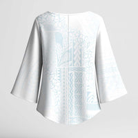 Samoa Lotu Tamaiti Mamanu Siapo Kimono Sleeve Blouse Off White Plumeria LT7 - Polynesian Pride