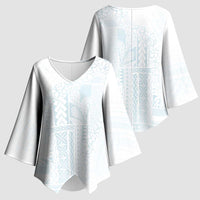Samoa Lotu Tamaiti Mamanu Siapo Kimono Sleeve Blouse Off White Plumeria LT7 - Polynesian Pride
