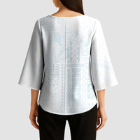 Samoa Lotu Tamaiti Mamanu Siapo Kimono Sleeve Blouse Off White Plumeria LT7 - Polynesian Pride