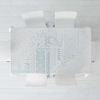 Samoa Lotu Tamaiti Mamanu Siapo Tablecloth Off White Plumeria LT7 Baby Blue - Polynesian Pride