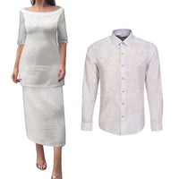 Samoa Lotu Tamaiti Ivory Couples Matching Puletasi and Long Sleeve Button Shirt Teuila Tatau LT7 Ivory - Polynesian Pride