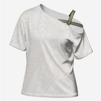 Samoa Lotu Tamaiti Ivory Cross Shoulder Shirt Teuila Tatau LT7 Female Ivory - Polynesian Pride