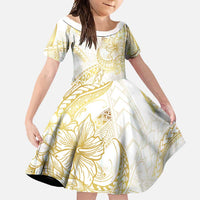 Samoa Lotu Tamaiti Gold Family Matching Off Shoulder Maxi Dress and Hawaiian Shirt Teuila Tatau - Polynesian Pride
