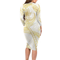 Samoa Lotu Tamaiti Gold Long Sleeve Bodycon Dress Teuila Tatau - Polynesian Pride
