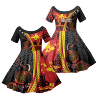 Papua New Guinea Independence Personalised Family Matching Off Shoulder Maxi Dress and Hawaiian Shirt PNG Bagi and Lime Pot LT7 Daughter's Dress Black - Polynesian Pride