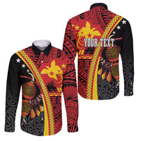 Papua New Guinea Independence Personalised Family Matching Summer Maxi Dress and Hawaiian Shirt PNG Bagi and Lime Pot LT7 Dad's Shirt - Long Sleeve Black - Polynesian Pride