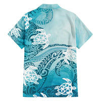 Polynesia Turtle Family Matching Off Shoulder Short Dress and Hawaiian Shirt Watercolor Abstract Style LT7 - Polynesian Pride