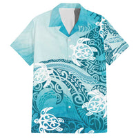 Polynesia Turtle Family Matching Tank Maxi Dress and Hawaiian Shirt Watercolor Abstract Style LT7 Dad's Shirt - Short Sleeve Blue - Polynesian Pride