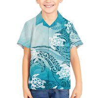 Polynesia Turtle Kid Hawaiian Shirt Watercolor Abstract Style