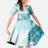 Polynesia Turtle Kid Short Sleeve Dress Watercolor Abstract Style