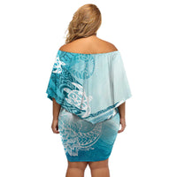 Polynesia Turtle Off Shoulder Short Dress Watercolor Abstract Style LT7 - Polynesian Pride