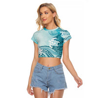 Polynesia Turtle Raglan Cropped T Shirt Watercolor Abstract Style