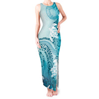 Polynesia Turtle Tank Maxi Dress Watercolor Abstract Style LT7 Women Blue - Polynesian Pride