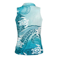 Polynesia Turtle Women Sleeveless Polo Shirt Watercolor Abstract Style
