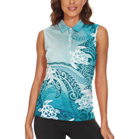 Polynesia Turtle Women Sleeveless Polo Shirt Watercolor Abstract Style