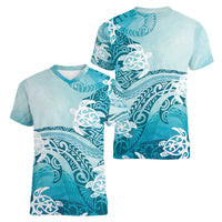 Polynesia Turtle Women V-Neck T-Shirt Watercolor Abstract Style LT7 - Polynesian Pride