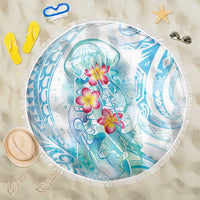 Sea Blue Polynesian Jellyfish Beach Blanket Watercolor Glows LT7 One Size 150cm Light Blue - Polynesian Pride