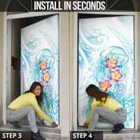 Sea Blue Polynesian Jellyfish Door Cover Watercolor Glows LT7 - Polynesian Pride
