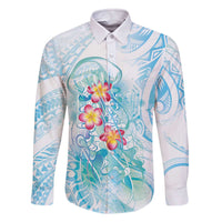 Sea Blue Polynesian Jellyfish Family Matching Off The Shoulder Long Sleeve Dress and Hawaiian Shirt Watercolor Glows - Polynesian Pride