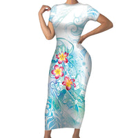Sea Blue Polynesian Jellyfish Family Matching Short Sleeve Bodycon Dress and Hawaiian Shirt Watercolor Glows - Polynesian Pride