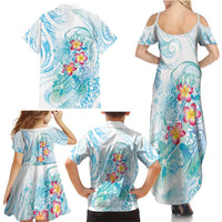 Sea Blue Polynesian Jellyfish Family Matching Summer Maxi Dress and Hawaiian Shirt Watercolor Glows - Polynesian Pride