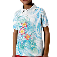 Sea Blue Polynesian Jellyfish Kid Polo Shirt Watercolor Glows LT7 Kid Light Blue - Polynesian Pride