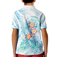 Sea Blue Polynesian Jellyfish Kid Polo Shirt Watercolor Glows LT7 - Polynesian Pride