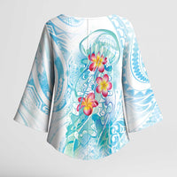 Sea Blue Polynesian Jellyfish Kimono Sleeve Blouse Watercolor Glows LT7 - Polynesian Pride