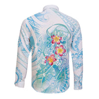 Sea Blue Polynesian Jellyfish Long Sleeve Button Shirt Watercolor Glows LT7 - Polynesian Pride