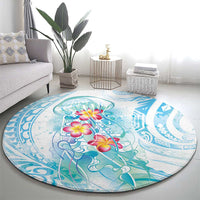 Sea Blue Polynesian Jellyfish Round Carpet Watercolor Glows - Polynesian Pride