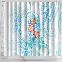 Sea Blue Polynesian Jellyfish Shower Curtain Watercolor Glows - Polynesian Pride