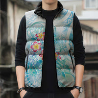 Sea Blue Polynesian Jellyfish Sleeveless Puffer Jacket Watercolor Glows LT7 - Polynesian Pride