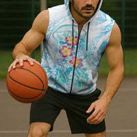 Sea Blue Polynesian Jellyfish Sleeveless Zip Hoodie Watercolor Glows LT7 - Polynesian Pride