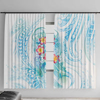Sea Blue Polynesian Jellyfish Window Curtain Watercolor Glows - Polynesian Pride