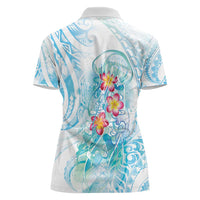 Sea Blue Polynesian Jellyfish Women Polo Shirt Watercolor Glows - Polynesian Pride