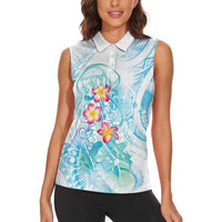 Sea Blue Polynesian Jellyfish Women Sleeveless Polo Shirt Watercolor Glows LT7 - Polynesian Pride