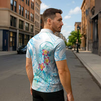 Sea Blue Polynesian Jellyfish Zipper Polo Shirt Watercolor Glows LT7 - Polynesian Pride