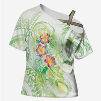 Summer Green Polynesian Jellyfish Cross Shoulder Shirt Watercolor Glows LT7 Female Light Green - Polynesian Pride